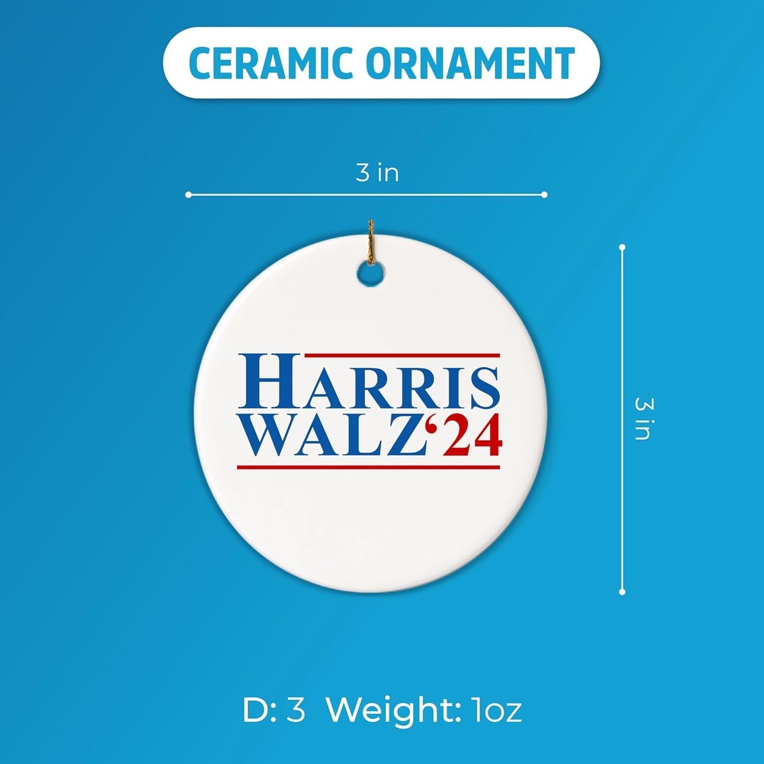 Kamala Harris Ornament 2024, Harris Walz '24 Ornament, Kamala Ornaments, Election 2024