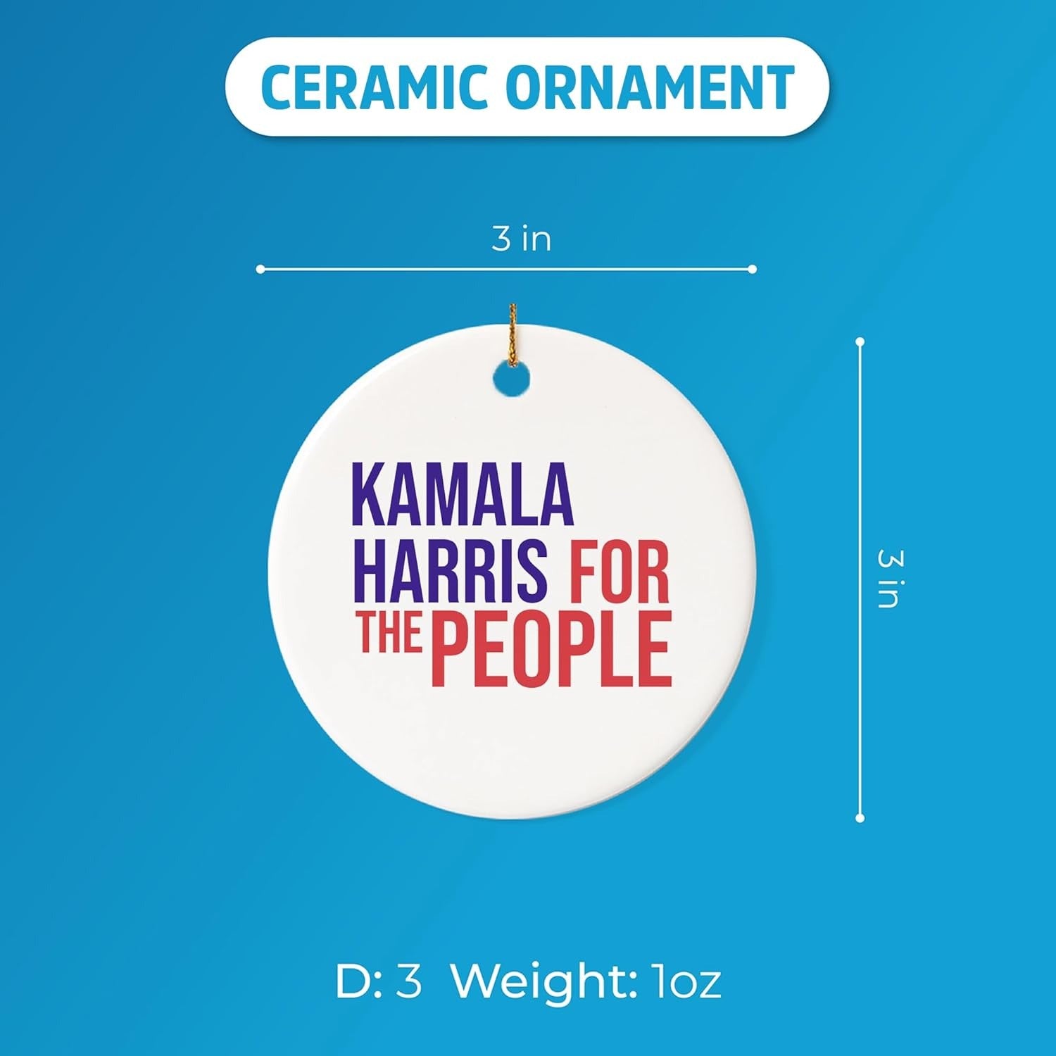 Kamala Harris 2024 for The People Ornament, Kamala Ornaments, Election 2024