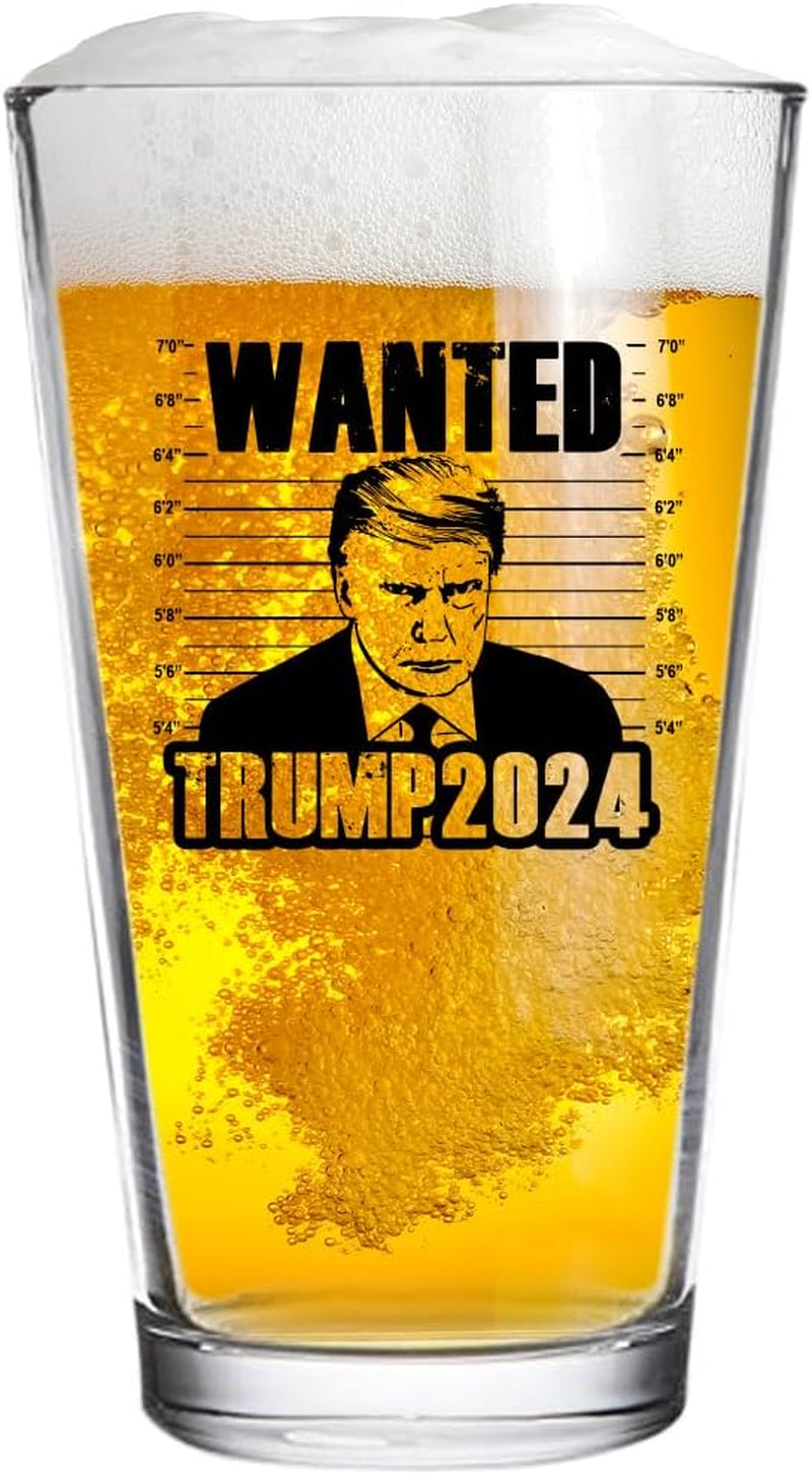 Wanted Trump 2024, Engraved Beer Glass, Election 2024