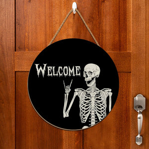 Halloween Decorations Wood Sign, Skull Welcome Door Sign, Halloween Themed Wooden Hanging Sign