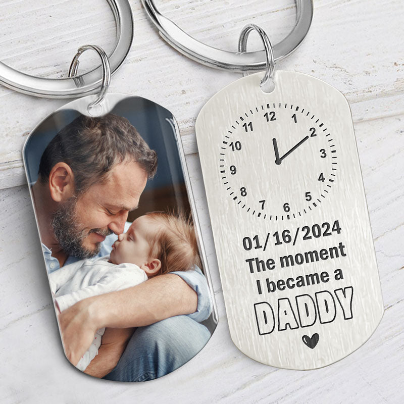 The Moment You Became My Daddy, Personalized Keychain, Custom Photo