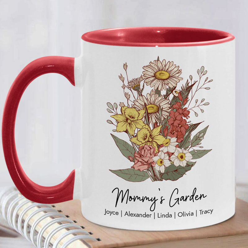 Flower Bouquet Mug, Personalized Accent Mug, Birthday Gift, Mother's Day Gifts