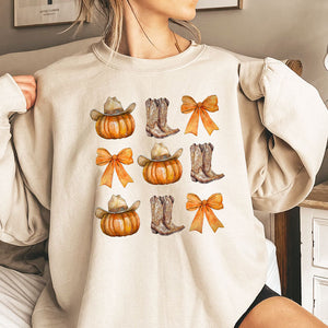 Retro Fall Pumpkin Bow Shirt, Autumn Sweatshirt, Fall Sweater, Fall Shirt For Woman