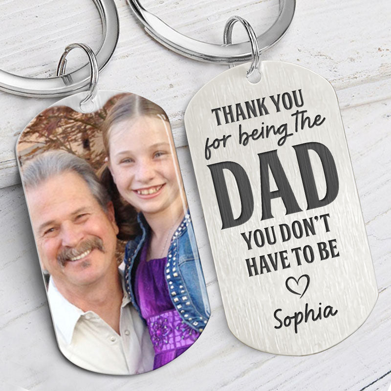 Thank You For Being The Dad, Personalized Keychain, Gift For Bonus Dad, Custom Photo