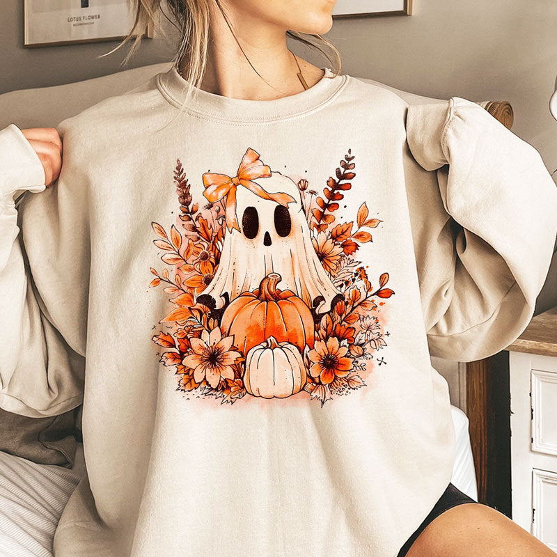 Floral Ghost Sweatshirt, Autumn Sweatshirt, Halloween Ghost Sweatshirt, Halloween Shirt