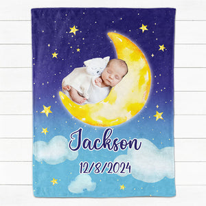 Baby Blanket Moon Star Background, Custom Photo Blanket, Christmas Gifts For Baby, Personalized Blanket