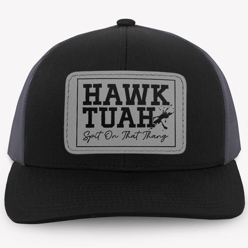 Hawk Tuah Spit On That Thang Trending Hat, Personalized Trucker Leather Patch Hat, Election 2024