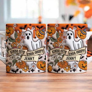 Kinda Cute Kinda Creepy Ghost Pumpkins 3D Inflated, Personalized Full Wrap Mug, Halloween Gifts