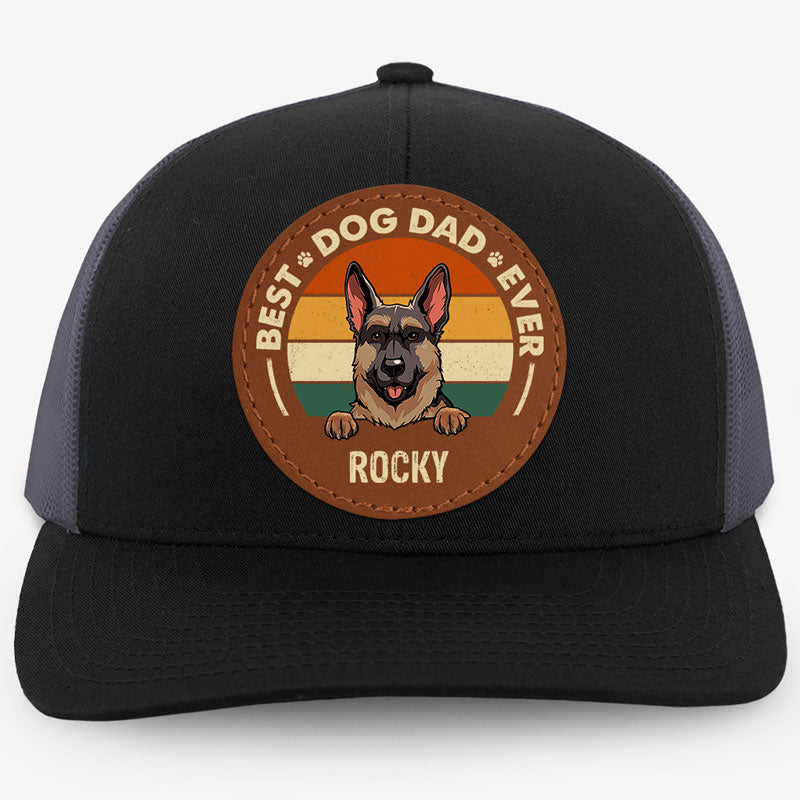 Best Dog Dad Dog Mom, Personalized Trucker Leather Patch Hat, Gifts For Dog Lovers