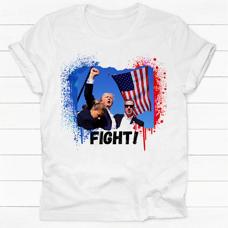 Trump Fight For The U.S, Trump Shot Light Shirt, Election 2024