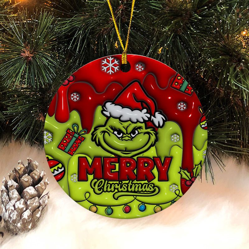 Merry Christmas Grinch Ornament, 3D Inflated Christmas Ornament, Trendy Ornament, Gift For Family