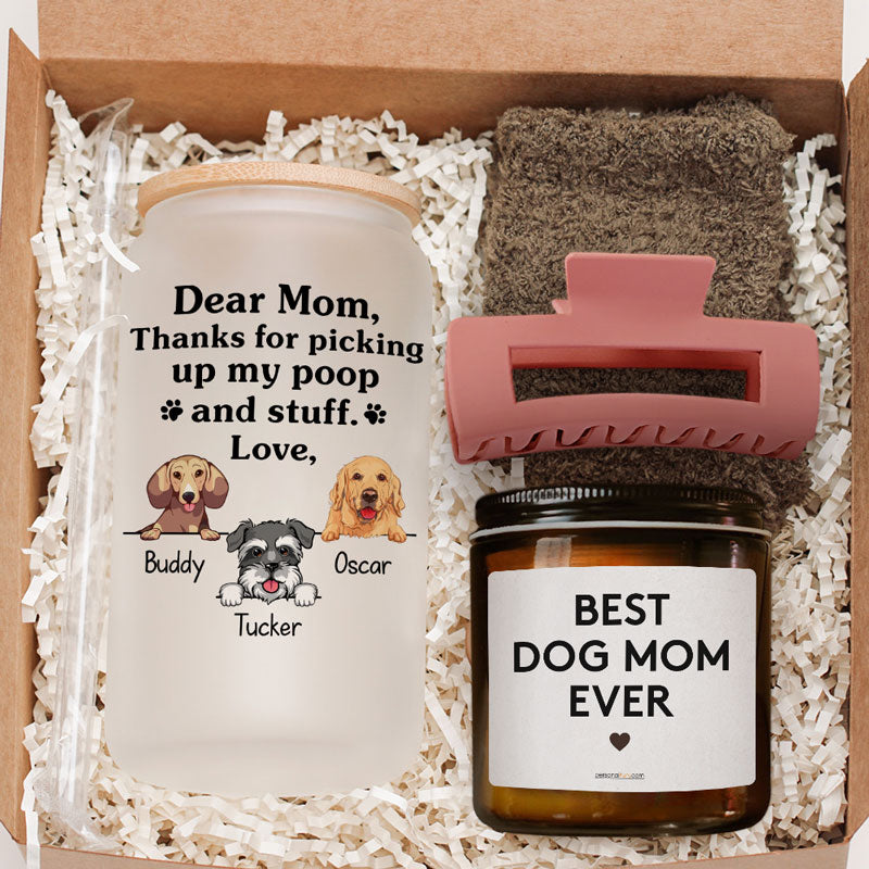 Thanks For Picking Up My Poop, Personalized Glass And Scented Candle, Birthday Gift, Mother's Day Gift Box