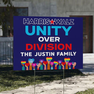 Harris Walz Unity Over Division, Personalized Yard Sign, Kamala Harris Supporters, Election 2024