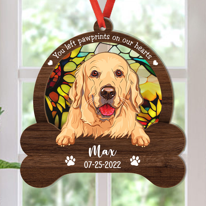 Once By My Side Dog Bone, Personalized Suncatcher Ornament, Car Hanger Memorial Gifts