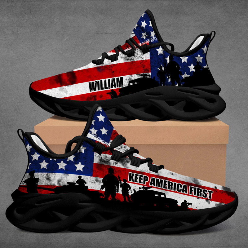 US Flag Military Trump MaxSoul Shoes, Personalized Sneakers, Gift For Trump Fans, Election 2024