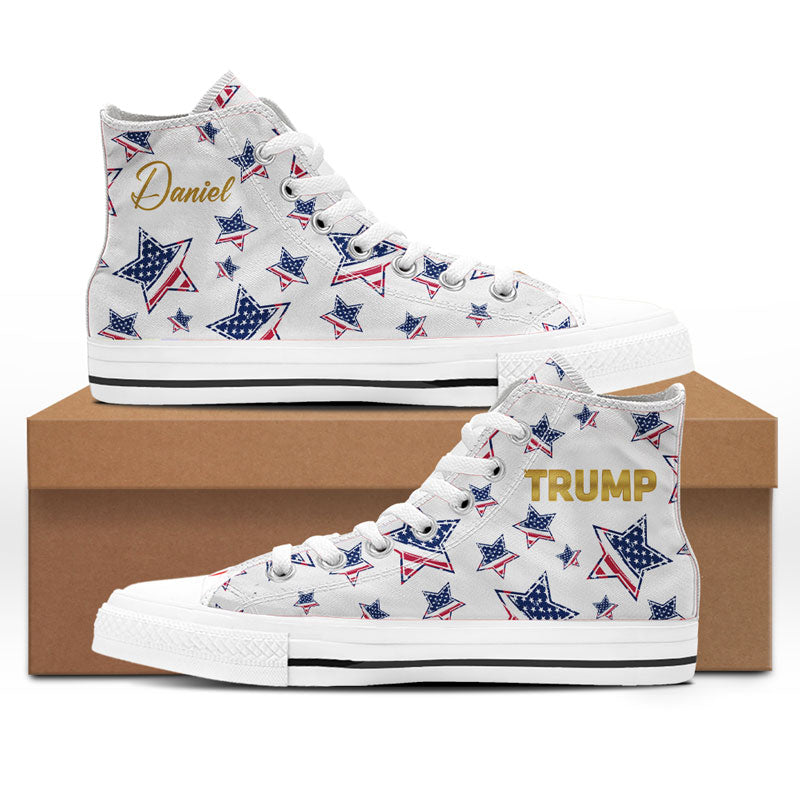 Trump Patriotic Gold High Top Shoes, Personalized Sneakers, Gift For Trump Fans, Election 2024