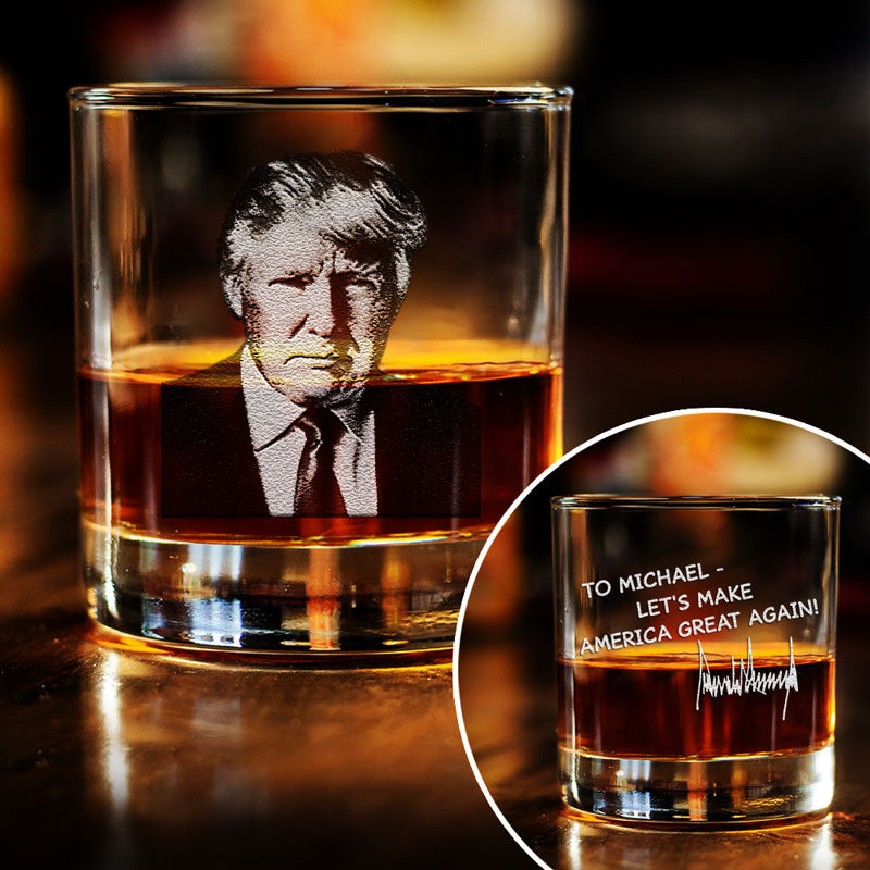 Let's Make America Great Again Trump, Personalized Engraved Rock Glass, Gift For Dad, Election 2024