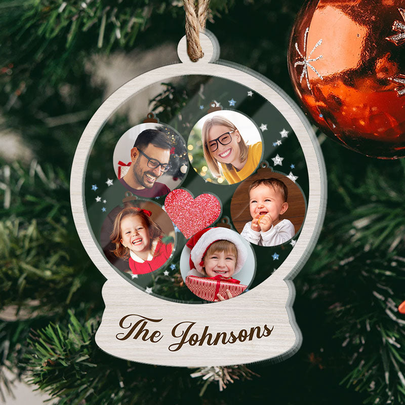 Family Photo Snowball, Personalized 3 Layers Shaker Ornament, Custom Photo