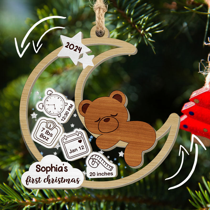 Baby's First Christmas Teddy, Personalized Shaker Ornament, Custom Newborn Gift, Baby Ornament