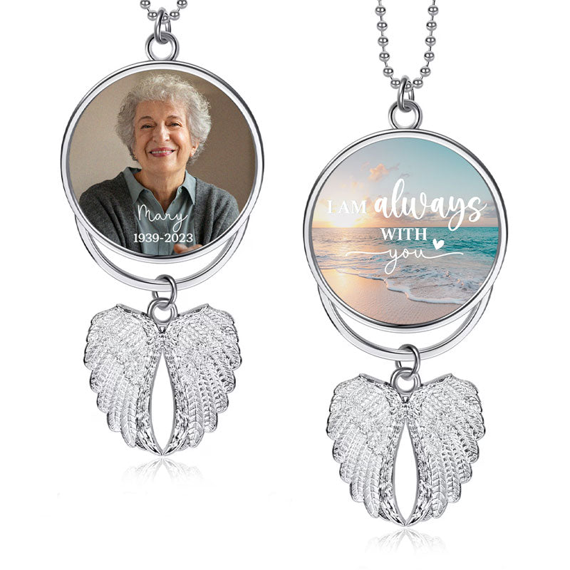 I Am Always With You, Personalized Angel Wings Keychain, Car Hanger, Custom Photo