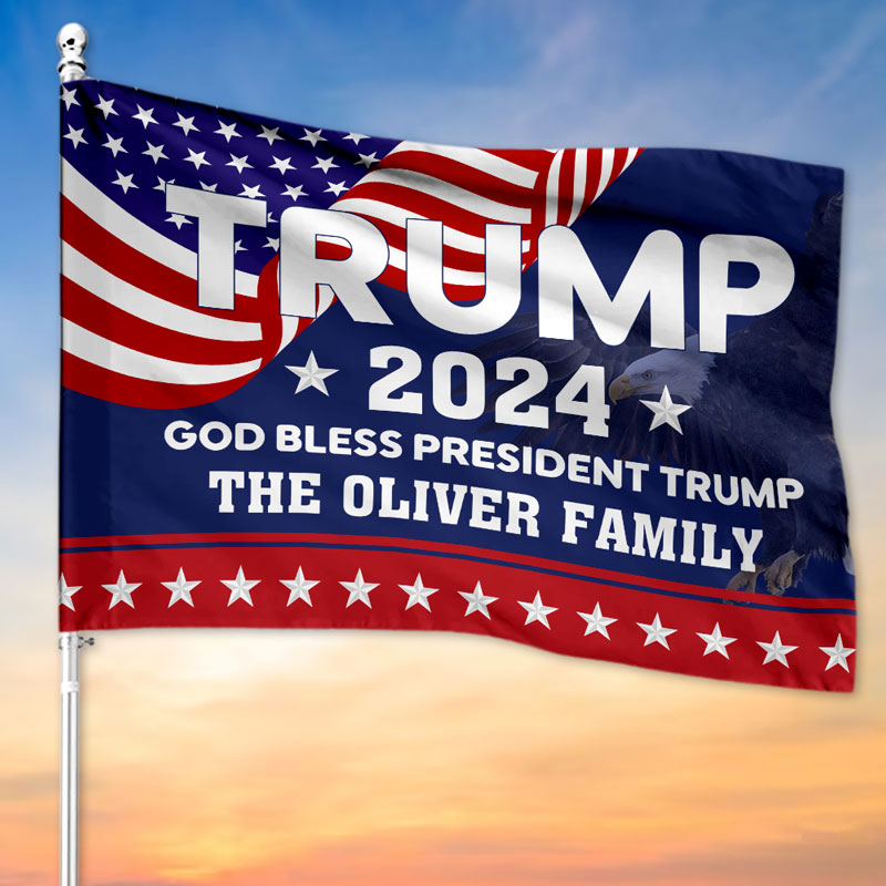 God Bless President Trump 2024, Personalized House Flag, Home Decoration, Election 2024