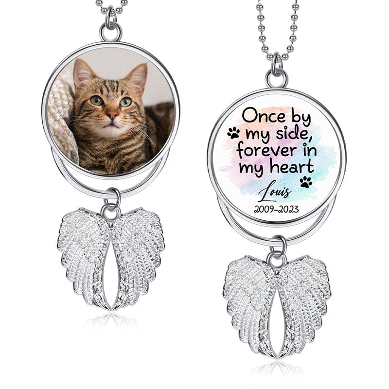 Once By My Side, Personalized Angel Wings Keychain, Car Hanger, Custom Photo