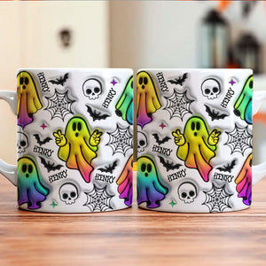 Colorful Halloween Ghosts 3D Inflated, Personalized Full Wrap Mug, Halloween Gifts