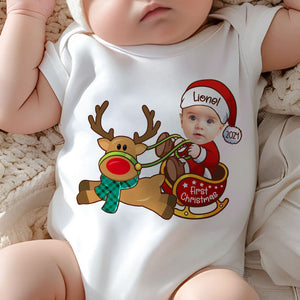 First Christmas Baby Santa Reindeer, Personalized Baby Clothes, Custom Baby Onesies, Baby Shower Gifts, Christmas Gifts, Custom Photo