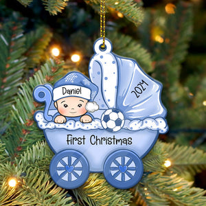 Baby's First Christmas, Baby Carriage, Christmas Shaped Ornament, Custom Gift for Baby