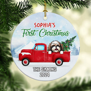 First Christmas Ornaments, Personalized Circle Ornaments, Custom Gifts for Dog Lovers