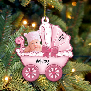 Baby's Carriage Ornament, Custom Photo Ornament, Christmas Shaped Ornament, Custom Gift for Baby