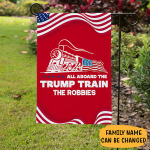 All Aboard The Trump Train, Personalized House Flag, Home Decoration, Election 2024