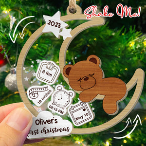 Baby's First Christmas Teddy, Personalized Shaker Ornament, Custom Newborn Gift, Baby Ornament