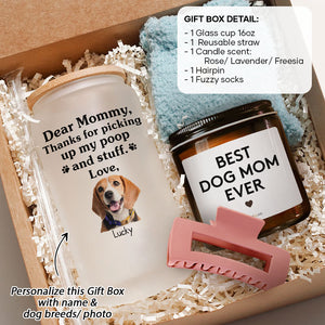 Thanks For Picking Up My Poop, Personalized Glass And Scented Candle, Birthday Gift, Mother's Day Gift Box