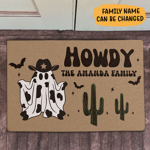 Howdy Halloween Doormat, Cowboy Ghost, Personalized Doormat, Halloween Welcome Mat