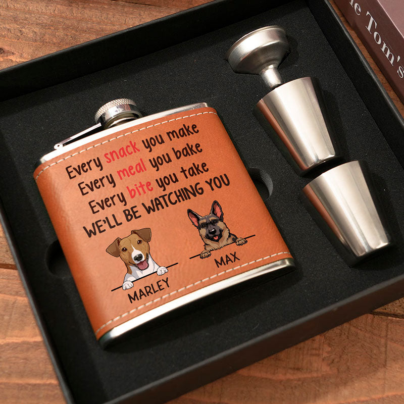 Every Snack You Make, Personalized Leather Flask, Gift For Dog Lovers