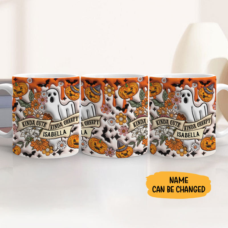 Kinda Cute Kinda Creepy Ghost Pumpkins 3D Inflated, Personalized Full Wrap Mug, Halloween Gifts