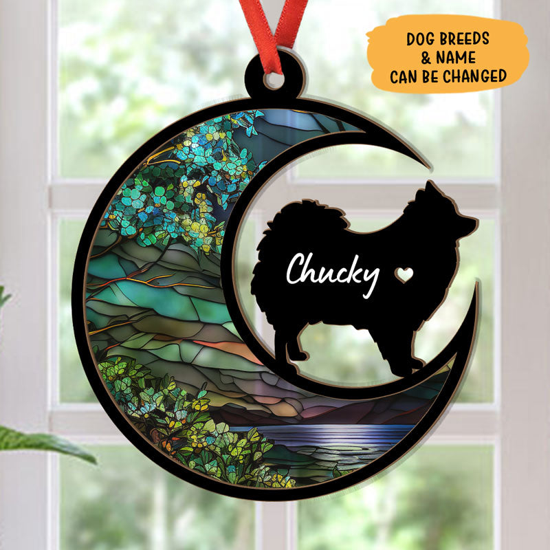 Loss Of Dog Sympathy Silhouette, Personalized Suncatcher Ornament, Car Hanger