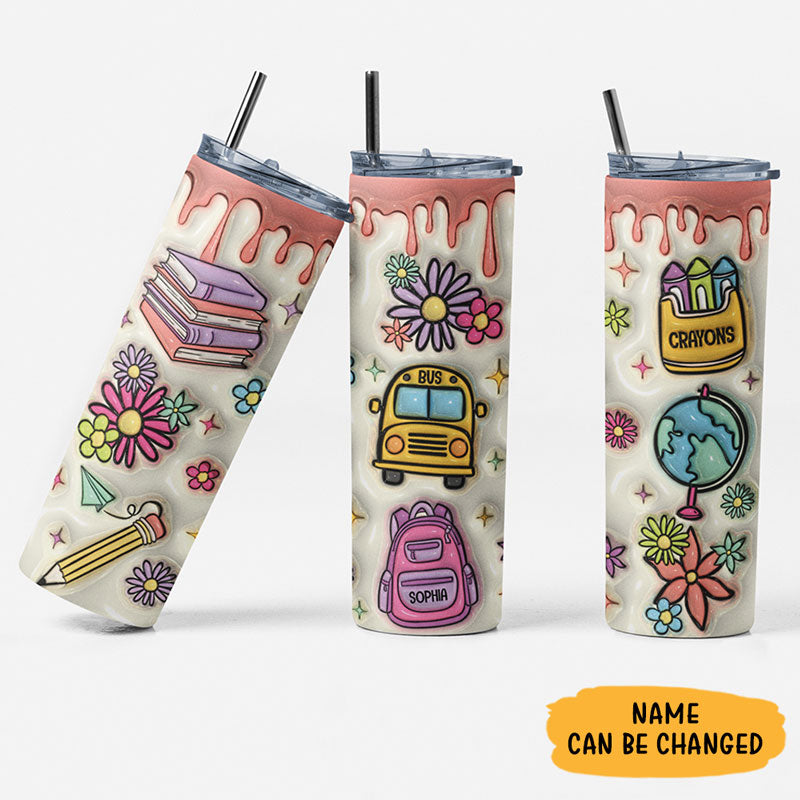 Back To School Bus Tumbler, Personalized Skinny Tumbler, Gifts For Kids