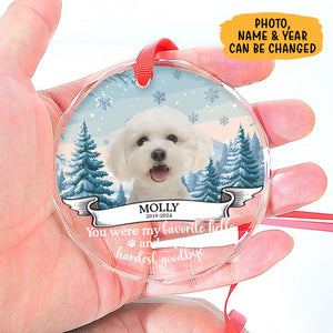 You Were My Favorite Hello And My Hardest Goodbye, Personalized Glass Ornament, Memorial Gift For Pet Lovers, Custom Photo