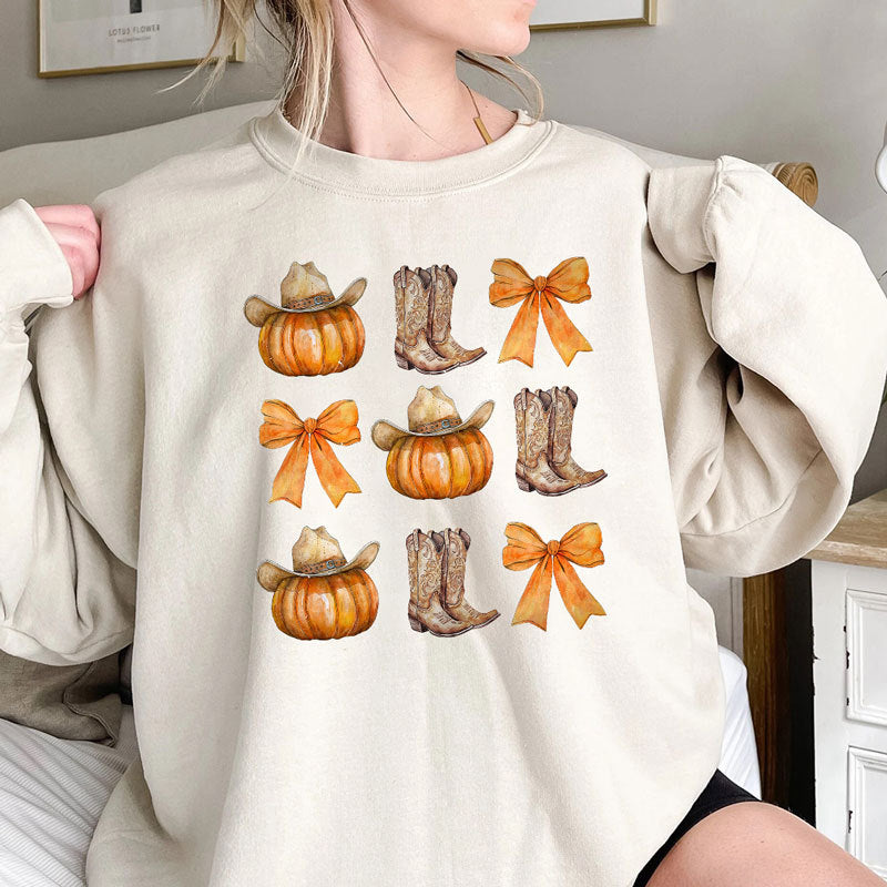 Retro Fall Pumpkin Bow Shirt, Autumn Sweatshirt, Fall Sweater, Fall Shirt For Woman