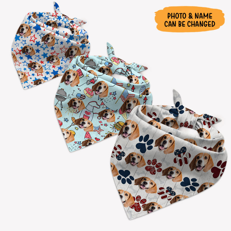 Patriotic Pattern Bandana, Personalized Bandana, Custom Gifts For Dog, Custom Photo