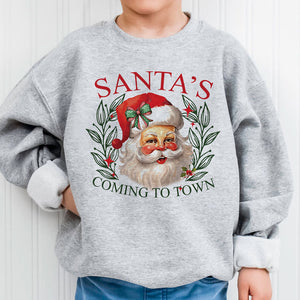 Santa's Coming To Town, Christmas Gift Ideas, Christmas Sweatshirt, Kid Sweatshirt