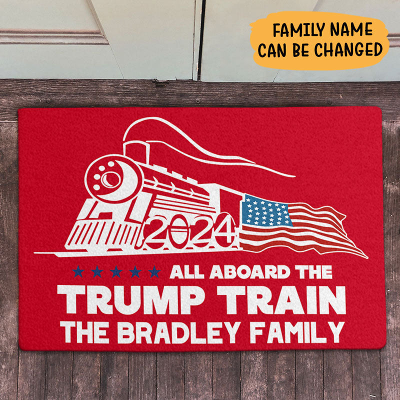 All Aboard The Trump Train, Personalized Doormat, Trump Doormat, Gift For Trump Fans, Home Decoration, Election 2024