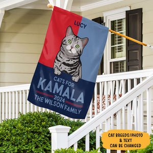 Cats For Kamala 2024, Personalized House Flag, Gift For Kamala Harris Supporters, Custom Photo, Election 2024