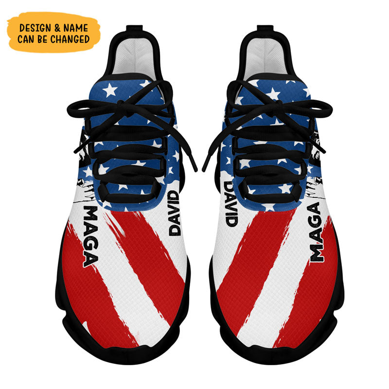 Trump Face US Flag MaxSoul Shoes, Personalized Sneakers, Trump Homage, Gift For Trump Fans, Election 2024