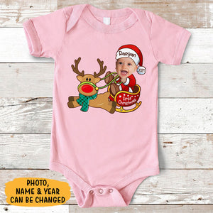 First Christmas Baby Santa Reindeer, Personalized Baby Clothes, Custom Baby Onesies, Baby Shower Gifts, Christmas Gifts, Custom Photo