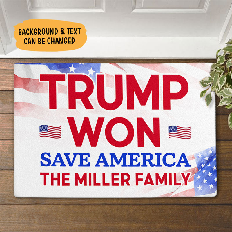 Trump Won Save America, Personalized Doormat, Trump Doormat, Gift For Trump Fans, Election 2024