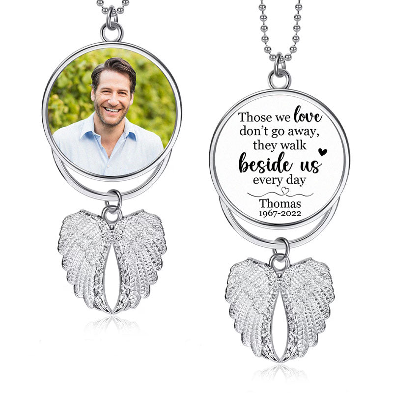 Those We Love Don't Go Away, Personalized Angel Wings Keychain, Car Hanger, Custom Photo