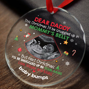 I'll Be Snuggled In Mommy's Belly, Personalized Glass Ornament, Newborn Baby, Custom Photo